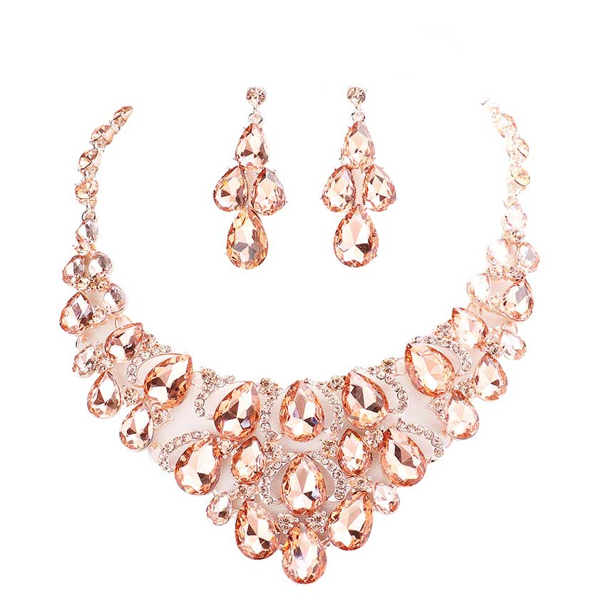 Peach Teardrop Stone Cluster Evening Necklace, delicately polished necklace will enhance your look, versatile enough for wearing straight through the week, perfectly lightweight for all-day wear, coordinate with any ensemble from business casual to everyday wear, the perfect addition to every outfit. Adds a touch of beautiful inspired beauty to your look .