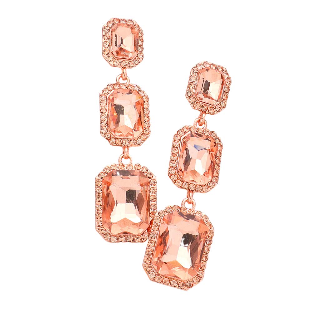 Peach Triple Emerald Cut Stone Link Dangle Evening Earrings, the beautifully crafted design adds a glow to any outfit which easily makes your events more enjoyable. These evening dangle earrings make you extra special on occasion. These triple emerald dangle earrings enhance your beauty and make you more attractive. These Stone link dangle earrings make your source more interesting and colorful. Complete your look with these triple emerald cut stone earrings.