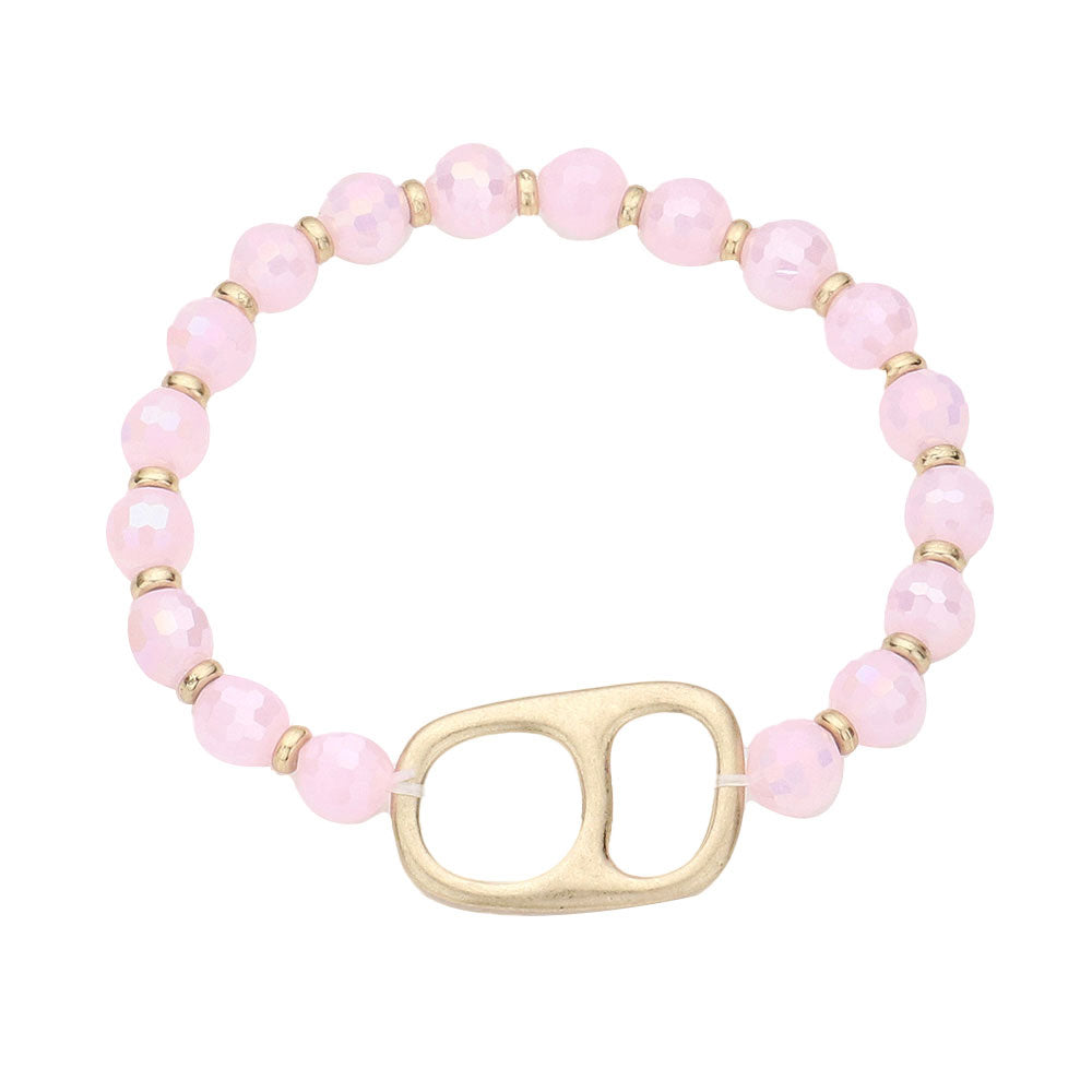 Pink Abstract Metal Accented Faceted Beaded Stretch Bracelet, this stunning faceted beaded open metal Accented bracelet can light up any outfit, and make you feel absolutely flawless. Fabulous fashion and sleek style adds a pop of pretty color to your attire, coordinate with any ensemble from business casual to everyday wear.