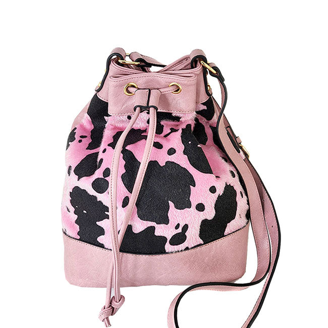 Pink Adjustable Cow Patterned Faux Leather Drawstring Crossbody Bag. Look like the ultimate fashionista carrying this small quilted bag! It will be your new favorite accessory. Easy to carry specially lightweight ideal for a night out on the town. Perfect Gift for Birthday, Holiday, Christmas, New Years, Anniversary.