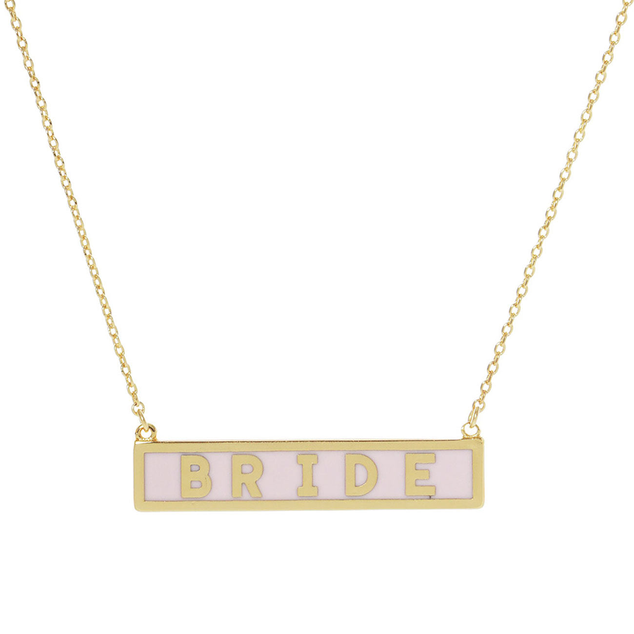 Pink Bride Gold Dipped Enamel Rectangle Message Pendant Necklace, these bridal dipped necklace can light up any outfit, This piece is versatile and goes with practically anything! Make your wife feel special by giving this pendant necklace as a gift and expressing your love for your wife on this special ocaassion. This Pendant Necklace is perfect gift for all the special women in your life, be it mother, wife, sister or daughter.