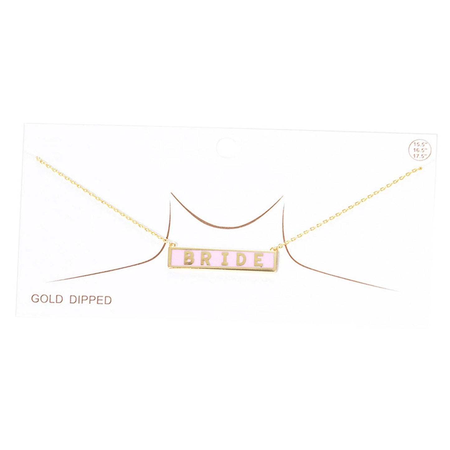 Pink Bride Gold Dipped Enamel Rectangle Message Pendant Necklace, these bridal dipped necklace can light up any outfit, This piece is versatile and goes with practically anything! Make your wife feel special by giving this pendant necklace as a gift and expressing your love for your wife on this special ocaassion. This Pendant Necklace is perfect gift for all the special women in your life, be it mother, wife, sister or daughter.
