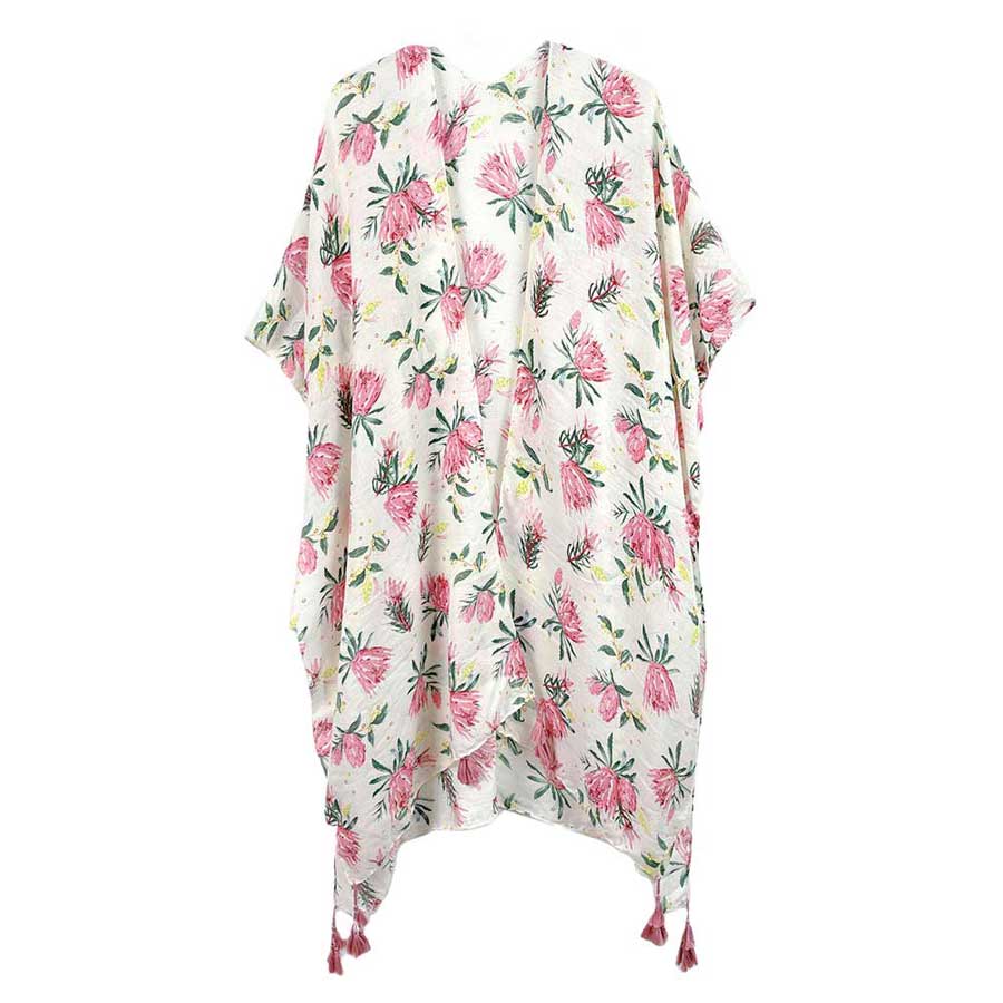Pink Elegant Flower Printed Cover Up Kimono Poncho, This timeless Kimono Poncho is Soft, Lightweight and Breathable Fabric, Comfortable to Wear. Sophisticated, flattering and cozy, this Poncho drapes beautifully for a relaxed, pulled-together look. Suitable for Weekend, Work, Holiday, Beach, Party, Club, Night, Evening, Date, Casual and Other Occasions in Spring, Summer and Autumn.