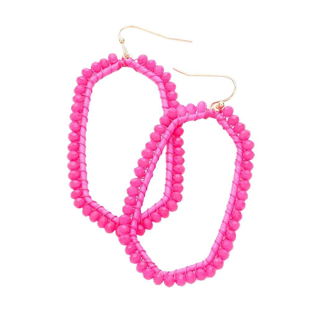 Pink Faceted Bead Trimmed Raffia Wrapped Open Hexagon Earrings, enhance your attire with these beautiful raffia earrings to show off your fun trendsetting style. Get a pair as a gift to express your love for woman any person or just for you on birthdays, Mother’s Day, Anniversary, Holiday, Christmas, Parties, etc.