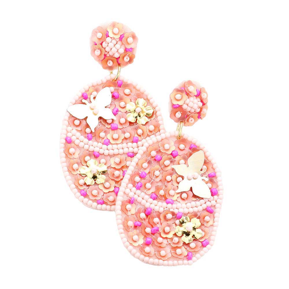 Pink Felt Back Flower Butterfly Accented Dangle Earrings, put on a pop of color to complete your ensemble. Beautifully crafted design adds a gorgeous glow to any outfit. Perfect jewelry gift to expand a woman's fashion wardrobe with a modern, on trend style. Perfect for Birthday Gift, Anniversary Gift, Mother's Day Gift, Graduation Gift, Valentine's Day Gift.