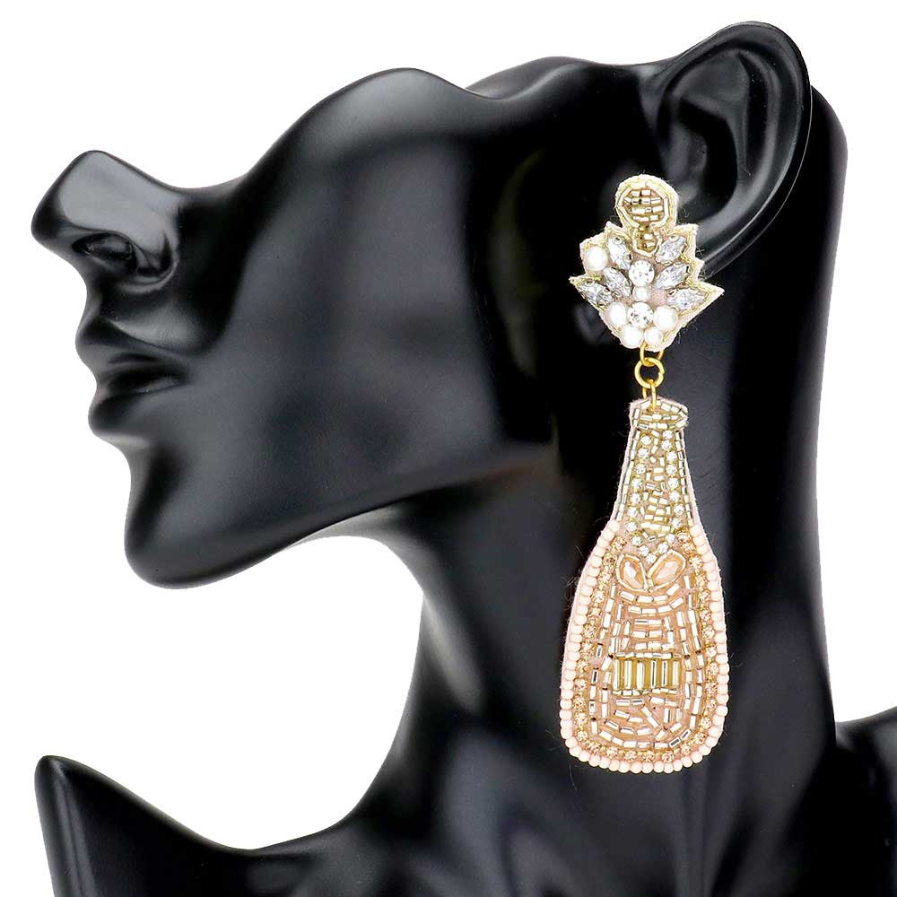 Pink Felt Back Multi Beaded Champagne Dangle Earrings, Multi beaded Champagne earrings, jewelry that fits your lifestyle, adding a pop of pretty color. Enhance your attire with this festive handcrafted seed bead earrings, statement jewelry. Great gift idea for Wife, Mom, or your Loving One. Perfect Birthday Gift, Anniversary Gift, Just Because Gift, Thank you Gift.