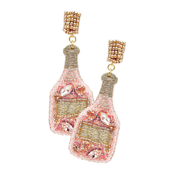 Pink Felt Back Stone Embellished Champagne Dangle Earrings. Beautifully crafted design adds a gorgeous glow to any outfit. Jewelry that fits your lifestyle! Perfect Birthday Gift, Anniversary Gift, Mother's Day Gift, Anniversary Gift, Graduation Gift, Prom Jewelry, Just Because Gift, Thank you Gift.