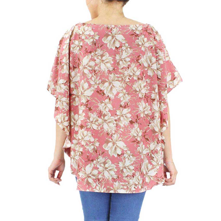 Pink Flower Printed Slit Round Poncho, on trend & fabulous, a luxe addition to any weather ensemble. The perfect accessory, luxurious, trendy, super soft chic capelet, keeps you very comfortable. You can throw it on over so many pieces elevating any casual outfit! Perfect Gift for Wife, Mom, Birthday, Holiday, Anniversary, Fun Night Out.