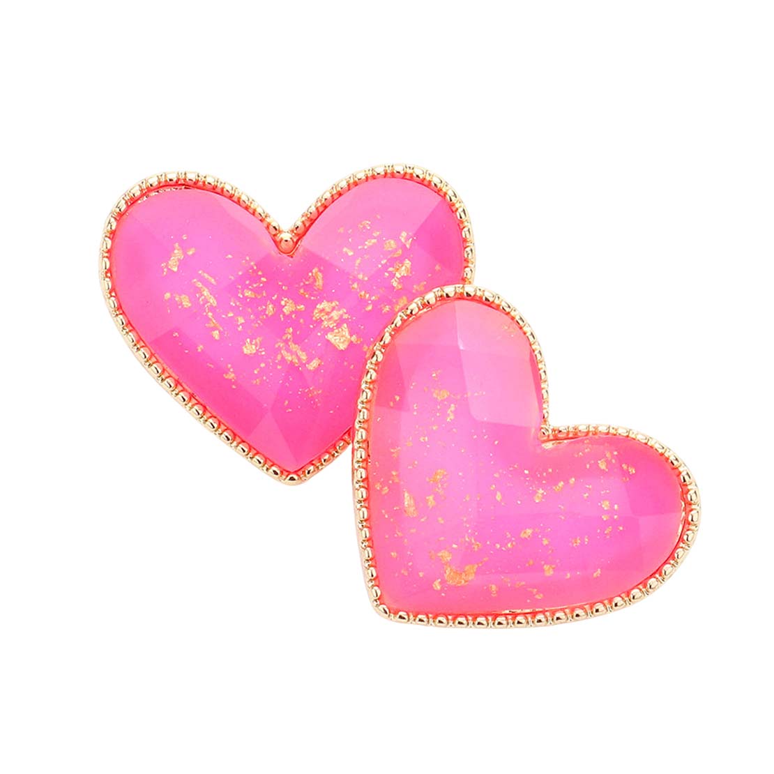 Pink Gold Foil Detailed Heart Stud Earrings, Take your love for statement accessorizing to a new level of affection with the heart STUD earrings. Wear these gorgeous gold foil earrings to make you stand out from the crowd & show your trendy choice. Boasting a romantic palette and silhouette. This pretty pair of heart earring studs instantly effortlessly elevates everything from playful motifs to sleek separates.