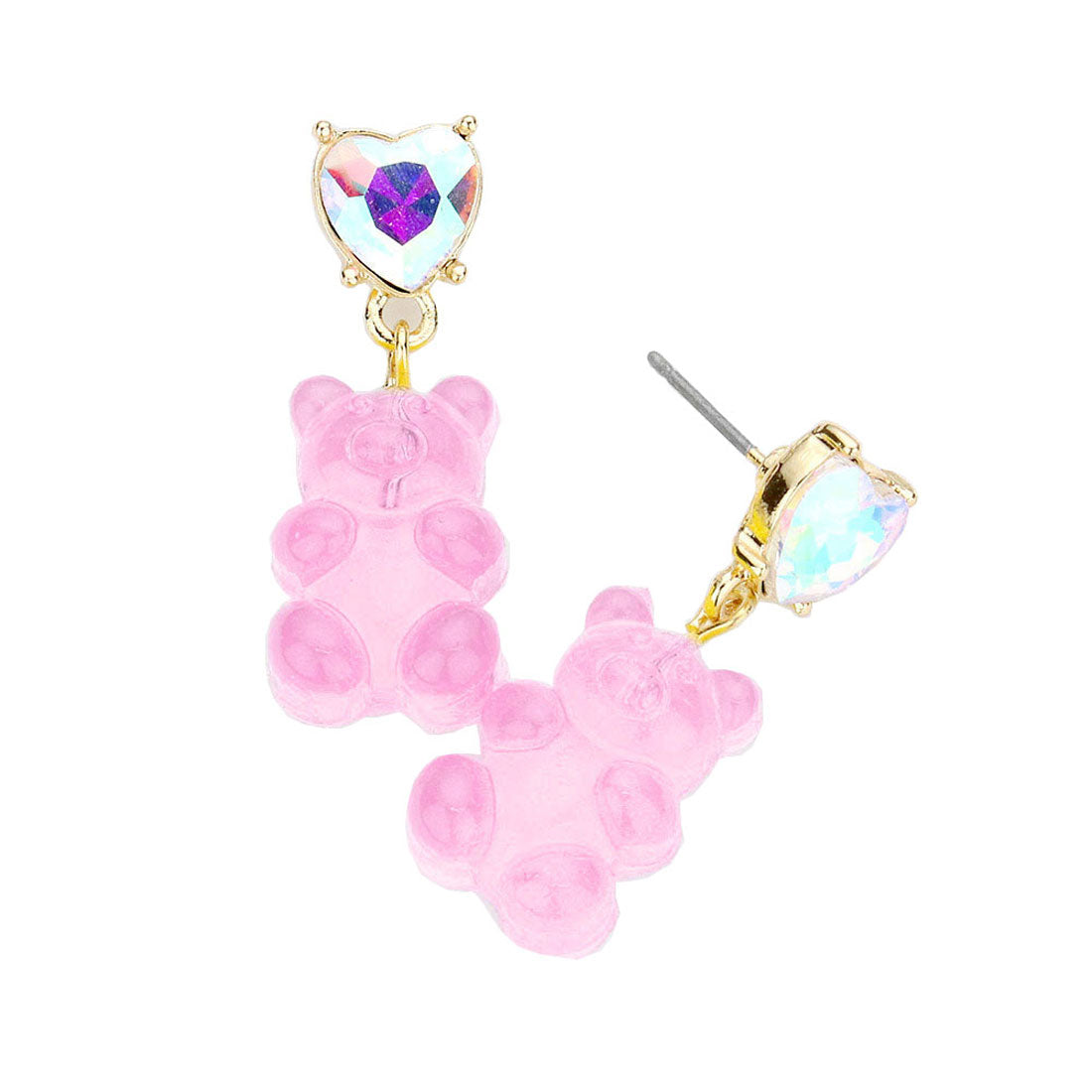 Pink Heart Stone Gummy Bear Dangle Earrings. Jewelry that fits your lifestyle! Perfect Birthday Gift, Anniversary Gift, Mother's Day Gift, Anniversary Gift, Graduation Gift, Prom Jewelry, Just Because Gift, Thank you Gift.