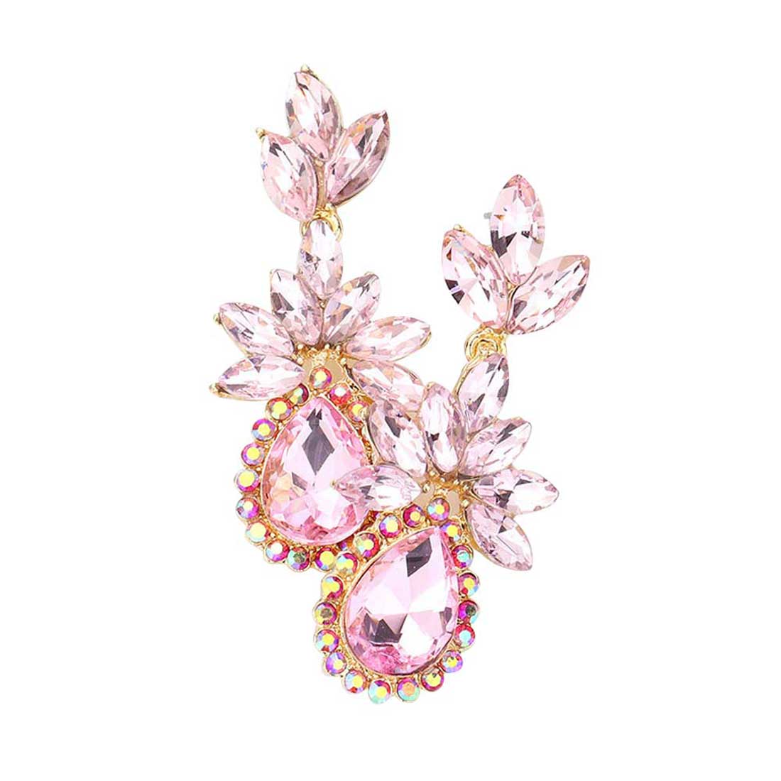 Pink Marquise Stone Cluster Teardrop Accented Dangle Evening Earrings. Look like the ultimate fashionista with these Earrings! Add something special to your outfit ! It will be your new favorite accessory. Perfect Birthday Gift, Anniversary Gift, Mother's Day Gift, Graduation Gift, Prom Jewelry, Just Because Gift, Thank you Gift.