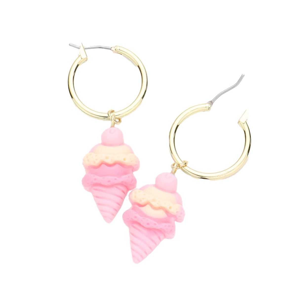 Pink Metal Hoop Colorful Fun Pastel Ice Cream Dangle Pin Catch Earrings, adds beautiful glow & eye-catching style to any outfit, coordinate these earrings with any ensemble. Ideal for parties, special events, holidays. Perfect Gift for Birthdays, Anniversary, Mother's Day, Easter, Christmas, Valentines Day, Just Because