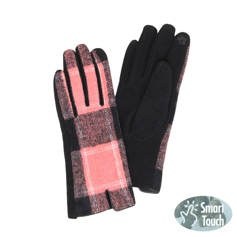 Pink Plaid Check Patterned Touch Smart Gloves, are extra warm, cozy, and beautiful plaid check patterned gloves that will protect you from the cold weather while you're outside and amp your beauty up in perfect style. These touch smart gloves are equipped with touchscreen technology in thumbs and index fingers. It allows you use smart phone and tablet while wearing gloves. You can tap and swipe with precision and ease while keeping hands warm in the cold weather.