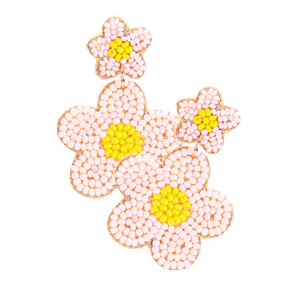Pink Seed Beaded Double Flower Link Dangle Earrings, Turn your ears into a chic fashion statement with these flower & leaf themed earrings! Embrace the spirit of beauty & nature with these awesome Seed Beaded earrings. These adorable floral earrings are bound to cause a smile. These beautifully fun and festive earrings with bright colors are suitable as gifts for wife, girlfriend, lover, friend, and mother.