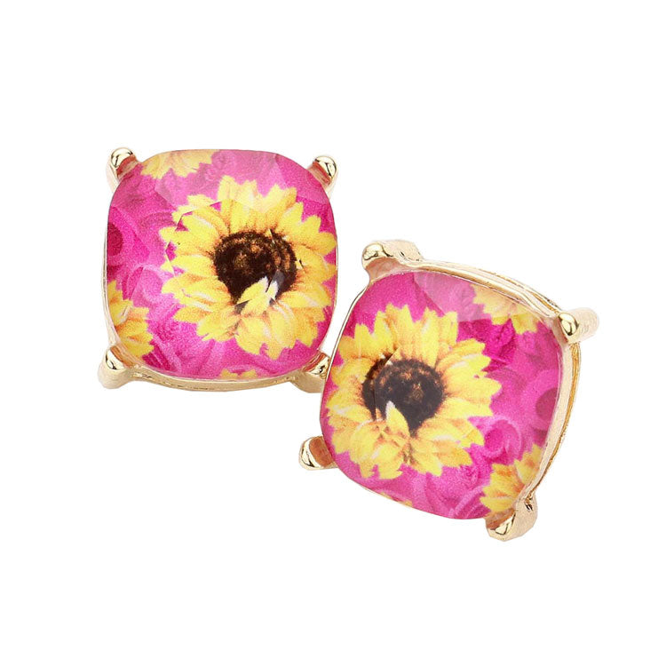 Pink Serape Sunflower Printed Square Stud Earrings, classic Sunflower printed earrings, the neutral colors will pair well with all your wardrobe. Fun & trendy, these stud earrings will accent your look. Lightweight and comfortable for wearing all day long. Perfect Birthday Gift, Valentine's Day Gift, Anniversary Gift, Mother's Day Gift, Thank you Gift.