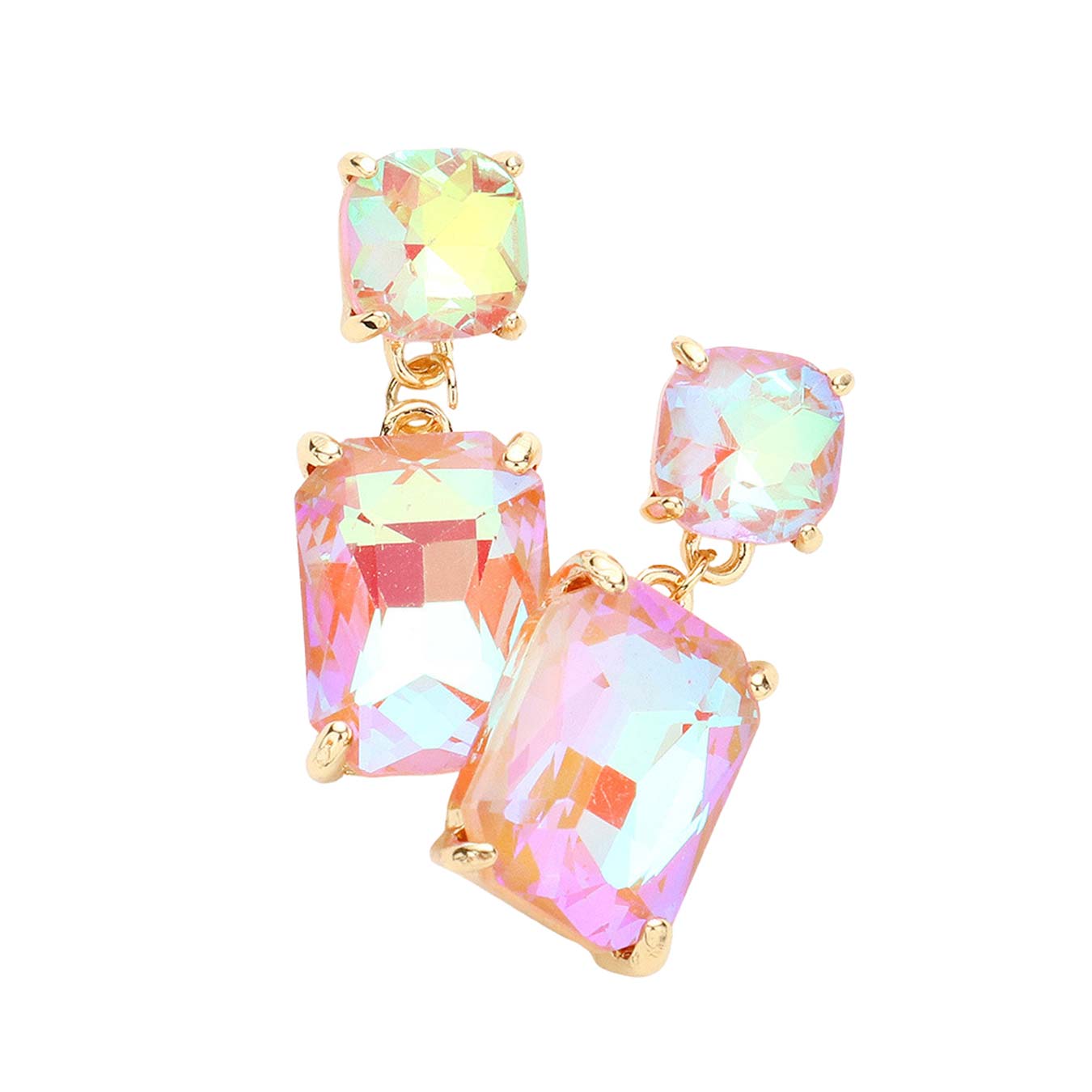 Pink Square Rectangle Link Dangle Evening Earrings, Beautiful Square Rectangle shaped dangle earrings. These elegant, comfortable earrings can be worn all day to dress up any outfit. The elegance of these earrings puts on a pop of color to complete your ensemble. The perfect accessory for adding just the right amount of shimmer and a touch of class to special events.