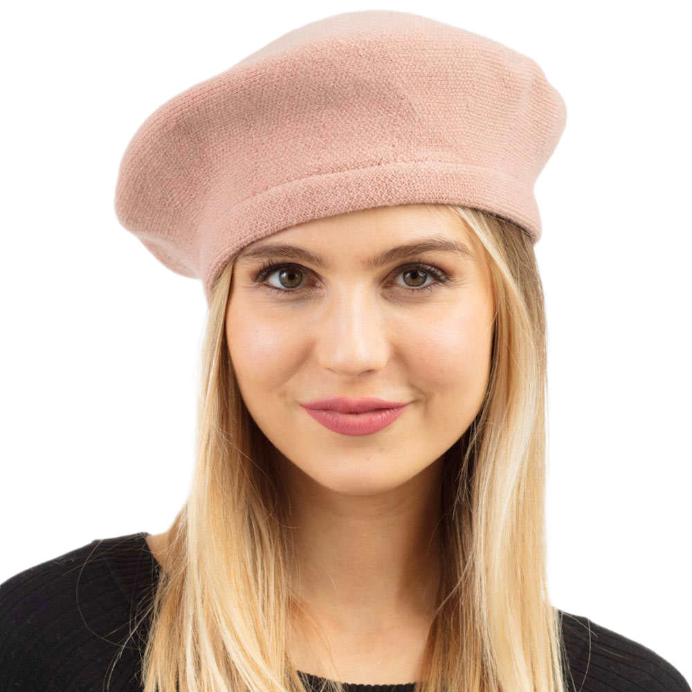 Pink Women Beret Hat Solid Color Stretchy Beret Cap, Stretchy Solid Beret Stylish Hat; this hat is snug on the head and works well to keep rain off the head, out of the eyes, and also the back of the neck. Wear it to lend a modern liveliness above a raincoat on trans-seasonal days in the city. Perfect Gift for that fashion-forward friend