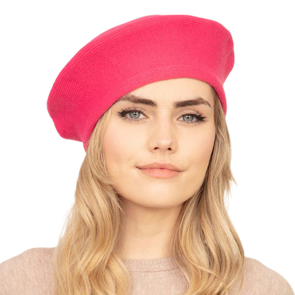 Dark Pink Women Beret Hat Solid Color Stretchy Beret Cap, Stretchy Solid Beret Stylish Hat; this hat is snug on the head and works well to keep rain off the head, out of the eyes, and also the back of the neck. Wear it to lend a modern liveliness above a raincoat on trans-seasonal days in the city. Perfect Gift for that fashion-forward friend