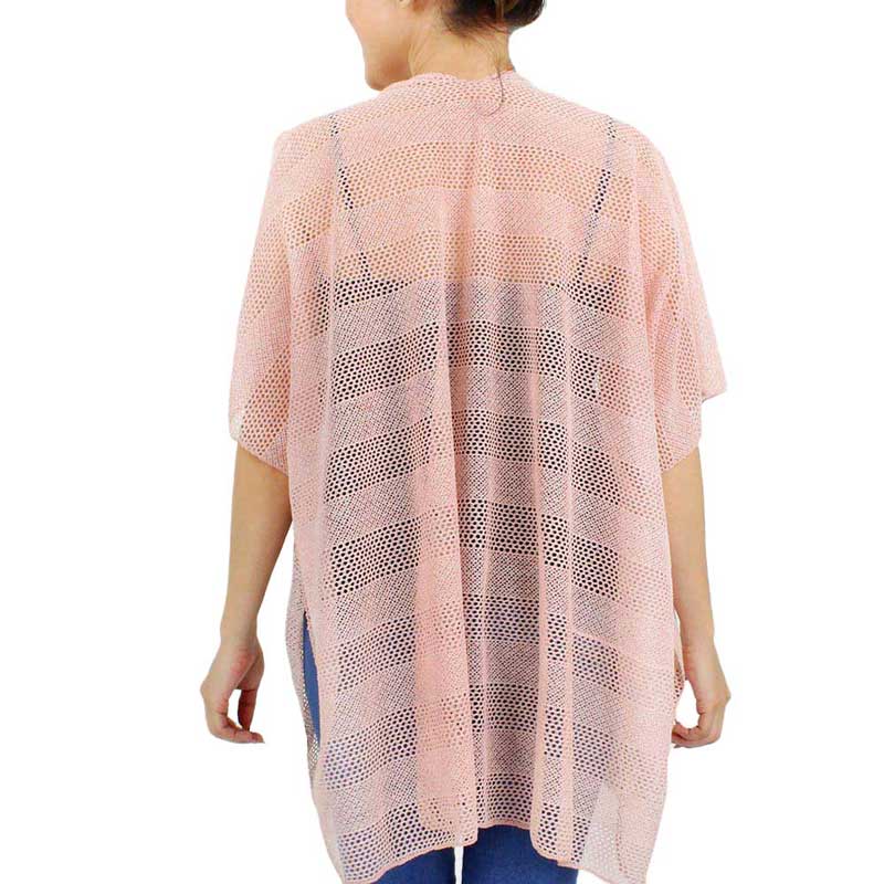 Pink Striped Net Cover Up Kimono Poncho, on trend & fabulous, a luxe addition to any weather ensemble. The perfect accessory, luxurious, trendy, super soft chic capelet, keeps you very comfortable. You can throw it on over so many pieces elevating any casual outfit! Perfect Gift for Wife, Mom, Birthday, Holiday, Anniversary, Fun Night Out.
