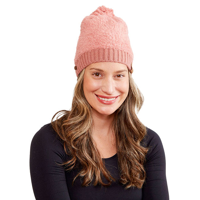 Pink Trendy Face Mask Holder Button Cable Knit Pom Pom Beanie Hat, before running out the door into the cool air, you’ll want to reach for this toasty beanie to keep you incredibly warm. Accessorize the fun way with this cable knit pom pom hat, it's the autumnal touch you need to finish your outfit in style. Awesome winter gift accessory! Perfect Gift Birthday, Christmas, Stocking Stuffer, Secret Santa, Holiday, Anniversary, Valentine's Day, Loved One.