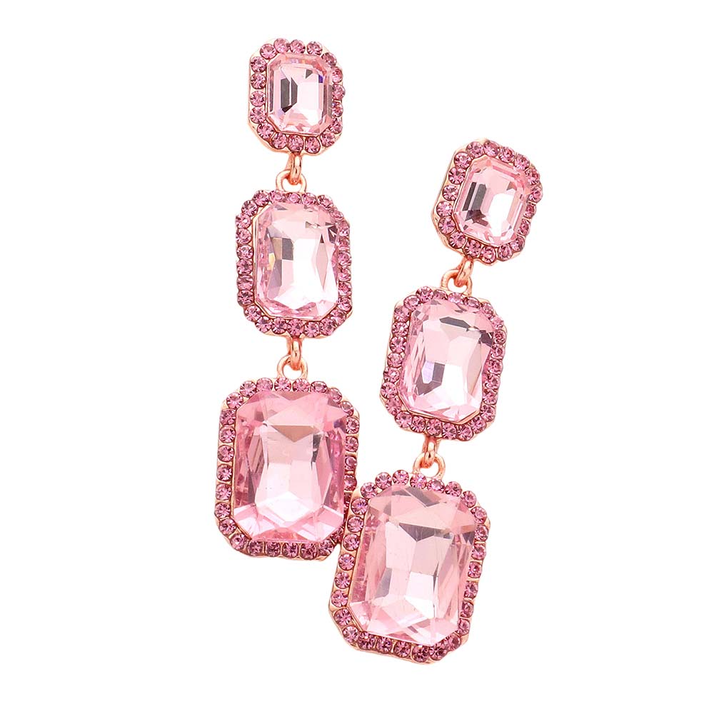 Pink Triple Emerald Cut Stone Link Dangle Evening Earrings, the beautifully crafted design adds a glow to any outfit which easily makes your events more enjoyable. These evening dangle earrings make you extra special on occasion. These triple emerald dangle earrings enhance your beauty and make you more attractive. These Stone link dangle earrings make your source more interesting and colorful. Complete your look with these triple emerald cut stone earrings.