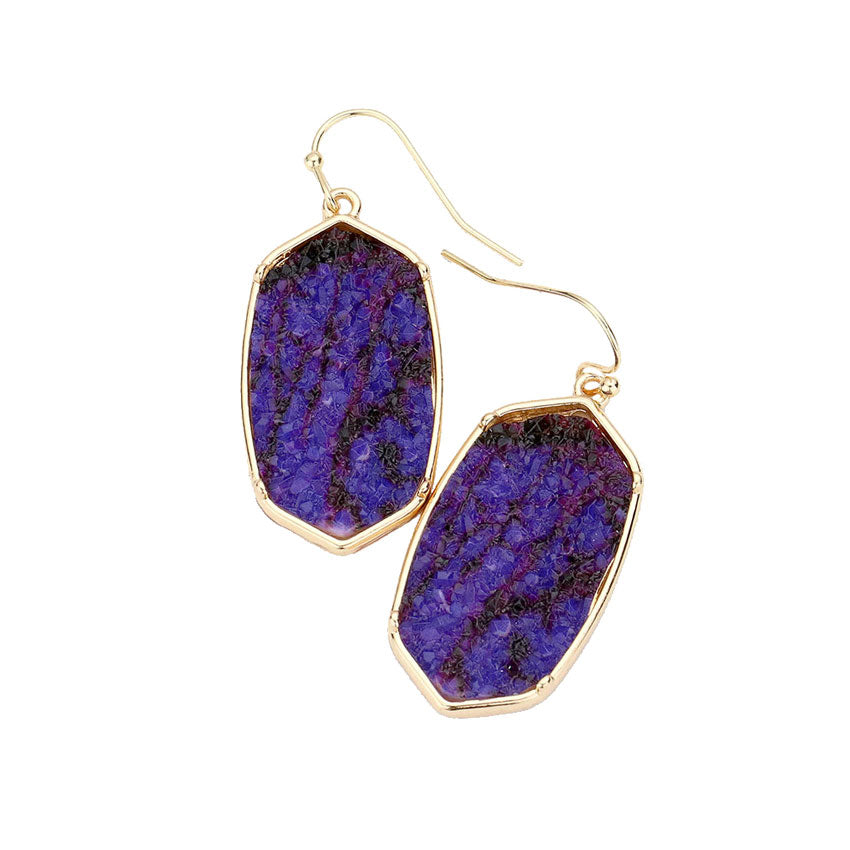 Purple Fish Hook Back Hexagon Druzy Dangle Earrings. Beautifully crafted design adds a gorgeous glow to any outfit. Jewelry that fits your lifestyle! Perfect Birthday Gift, Anniversary Gift, Mother's Day Gift, Anniversary Gift, Graduation Gift, Prom Jewelry, Just Because Gift, Thank you Gift.