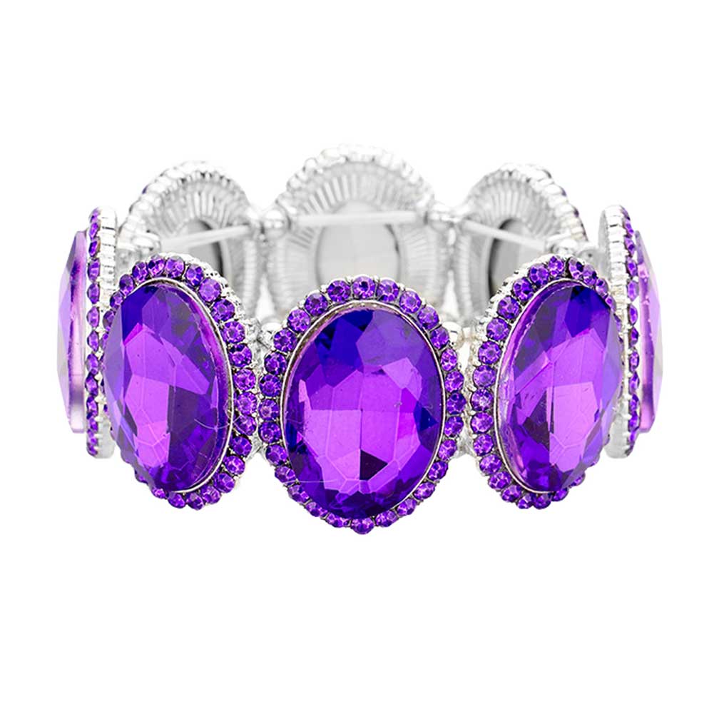 Purple Rhinestone Trim Oval Crystal Stretch Evening Bracelet, brings a gorgeous glow to your outfit to show off royalty on any special occasion. It's a perfect beauty that highlights your appearance and grasps everyone's eye on any special occasion. Is a glowing and sparkling beauty that is perfect to show off your glowing look and enrich your beauty to a greater extent.