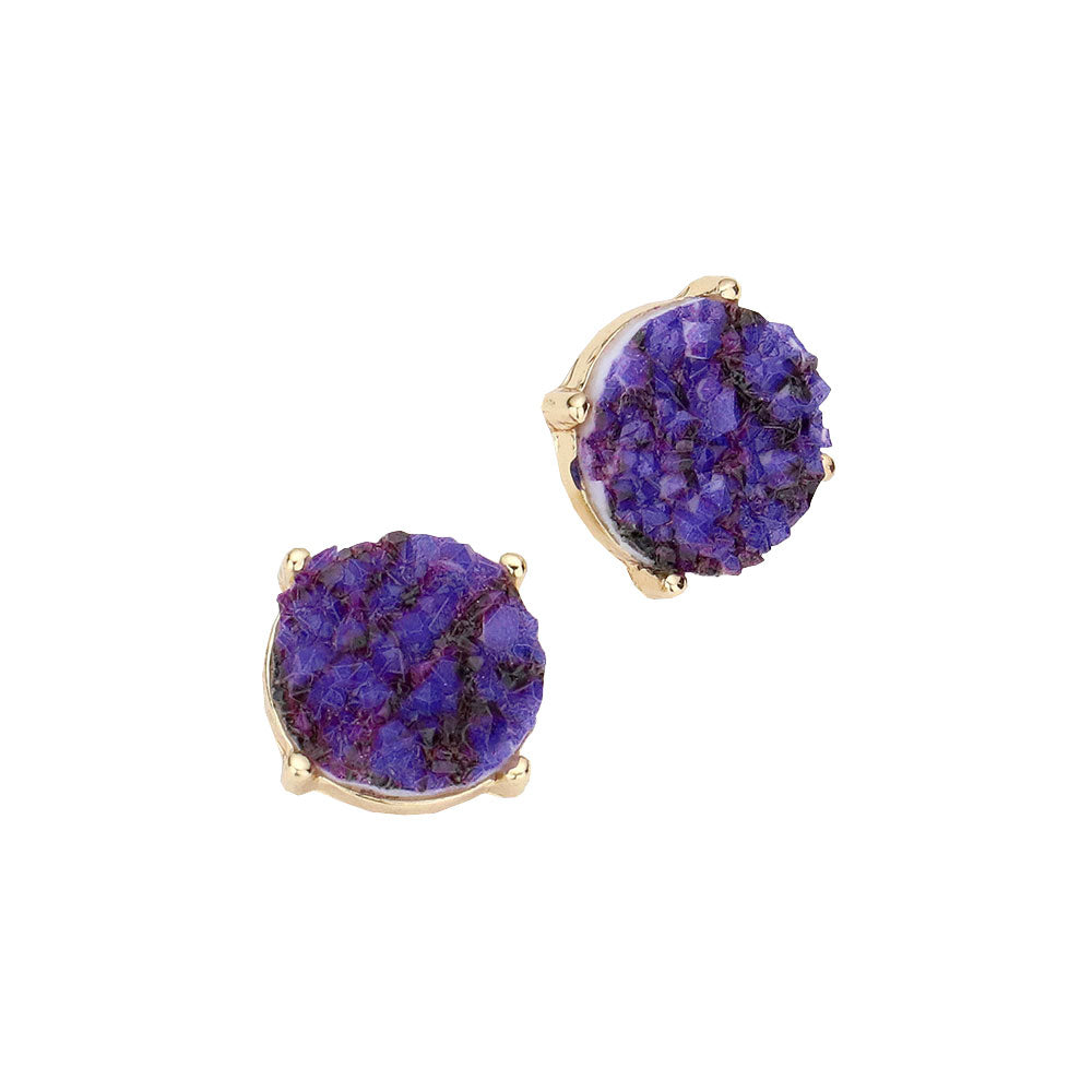 Purple Round Druzy Stud Earrings. Get ready with these bright earrings, put on a pop of color to complete your ensemble. Perfect for adding just the right amount of shimmer & shine and a touch of class to special events. Perfect Birthday Gift, Anniversary Gift, Mother's Day Gift, Graduation Gift.