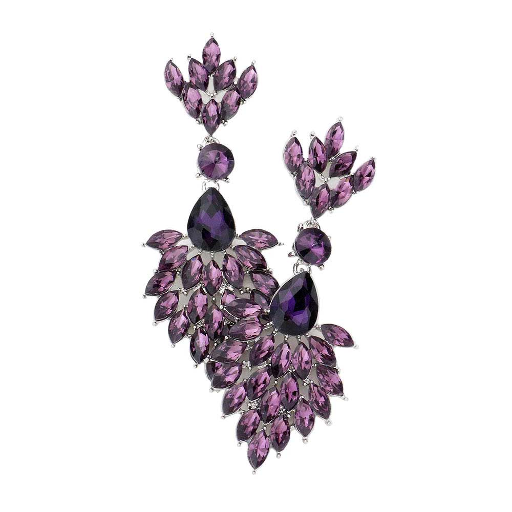 Purple Teardrop Accented Marquise Stone Cluster Evening Earrings, Look like the ultimate fashionista with these Earrings! Add something special to your outfit! Ideal for parties, weddings, graduation, prom, quinceanera, holidays, pair these studs back earrings with any ensemble for a polished look. These earrings pair perfectly with any ensemble from business casual, to night out on the town or a black-tie party.