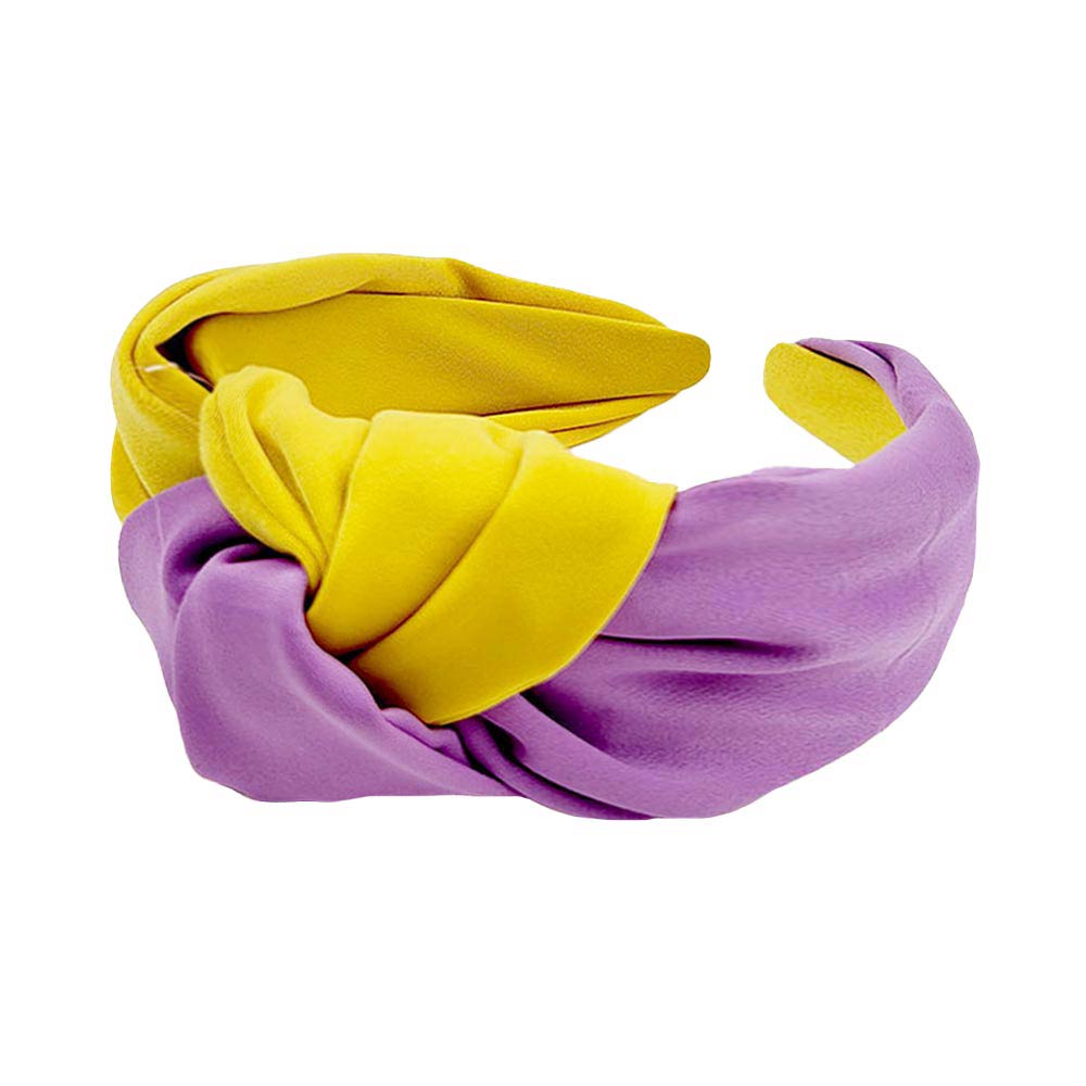 Purple Yellow Two Tone Burnout Knot Headband, This headband is very comfortable to wear for everyday use as well as on special Occasions. Push back your hair with this exquisite knotted headband, and spice up any plain outfit! Be ready to receive compliments. Be the ultimate trendsetter wearing this chic headband with all your stylish outfits! Exquisite enough to use on your festive day.