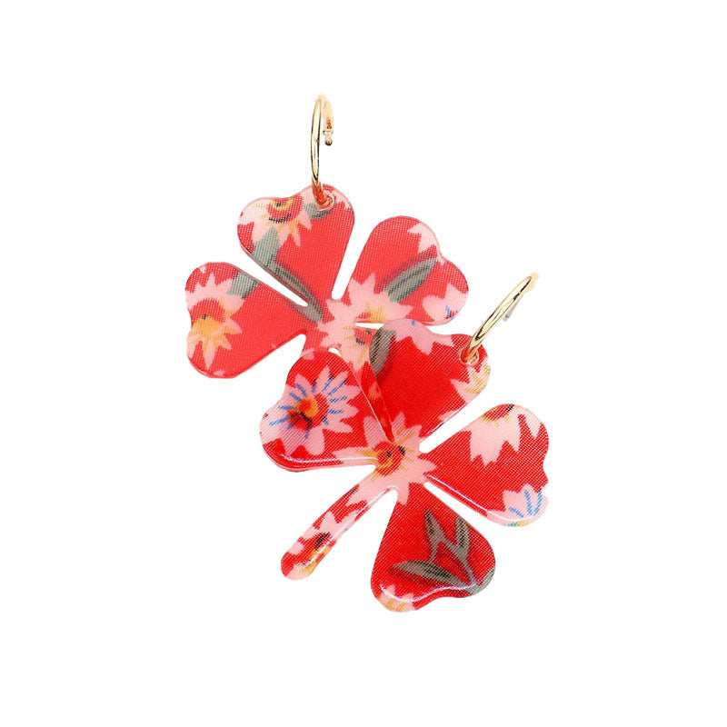 Red Flower Patterned Resin Clover Dangle Earrings. Look like the ultimate fashionista with these Earrings! Add something special to your outfit! It will be your new favorite accessory. Perfect Birthday Gift, Mother's Day Gift, Anniversary Gift, Graduation Gift, Prom Jewelry, Just Because Gift, Thank you Gift.