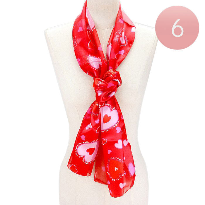 Red 6PCS Silk Feel Satin Striped Heart Pattern Print Scarves, Accent your look with this soft, highly versatile scarf. Great for daily wear in the cold winter to protect you against chill, classic infinity-style scarf. Perfect Gift for Wife, Mom, Birthday, Holiday, Anniversary, Fun Night Out, Valentine's Day Gift.