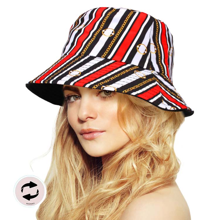 Red Attractive Reversible Chain Patterned Bucket Hat, Keep your styles on even when you are relaxing at the pool or playing at the beach. Large, comfortable, and perfect for keeping the sun off of your face, neck, and shoulders. Perfect gifts for Christmas, holidays, Valentine’s Day, or any meaningful occasion.
