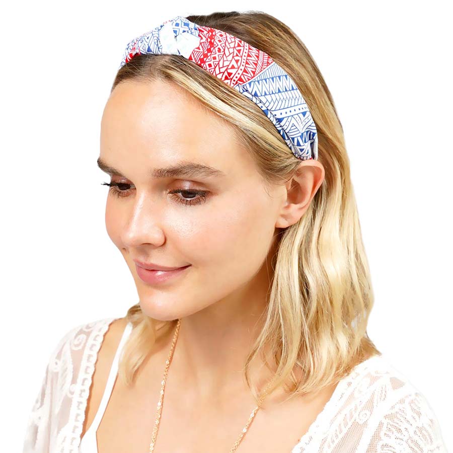 Red Aztec Patterned Burnout Knot Headband, this headband with a beautiful Aztec pattern creates a natural look while perfectly matching your color with the easy-to-use knot headband. Adds a super neat and trendy knot to any boring style. Be the ultimate trendsetter wearing this chic headband with all your stylish outfits!