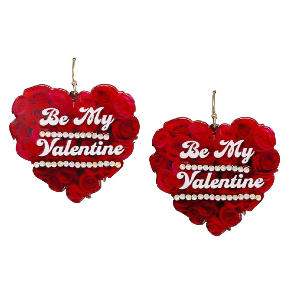 Red Be My Valentine Rose Heart Acetate Earrings, These valentine-themed earrings feature a cool, decidedly chic, and always fun. The rose heart earrings combine a heart with a beautiful palette crafted entirely. Fun handcrafted jewelry that fits your lifestyle adding a pop of pretty color. It is so comfortable to wear these lightweight cute earrings pair for every day of Valentine's week.