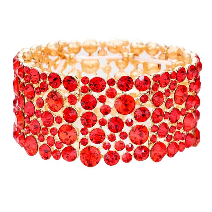 Red Bubble Round Stone Cluster Evening Stretch Bracelet, Get ready with these stretch Bracelets to receive the best compliments on any special occasion. Put on a pop of color to complete your ensemble and make you stand out on special occasions. Perfect for adding just the right amount of shimmer & shine and a touch of class to special events. This evening bracelet is just what you need to update your wardrobe. Perfect gift for Birthdays, Anniversaries, Mother's Day, Thank you, etc.