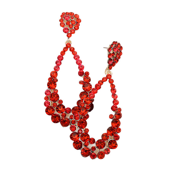 Red Crystal Bubble Cluster Teardrop Evening Earrings, These gorgeous Crystal pieces will show your class in any special occasion. The elegance of these crystal evening earrings goes unmatched. Perfect jewelry to enhance your look. Awesome gift for birthday, Anniversary, Valentine’s Day or any special occasion.