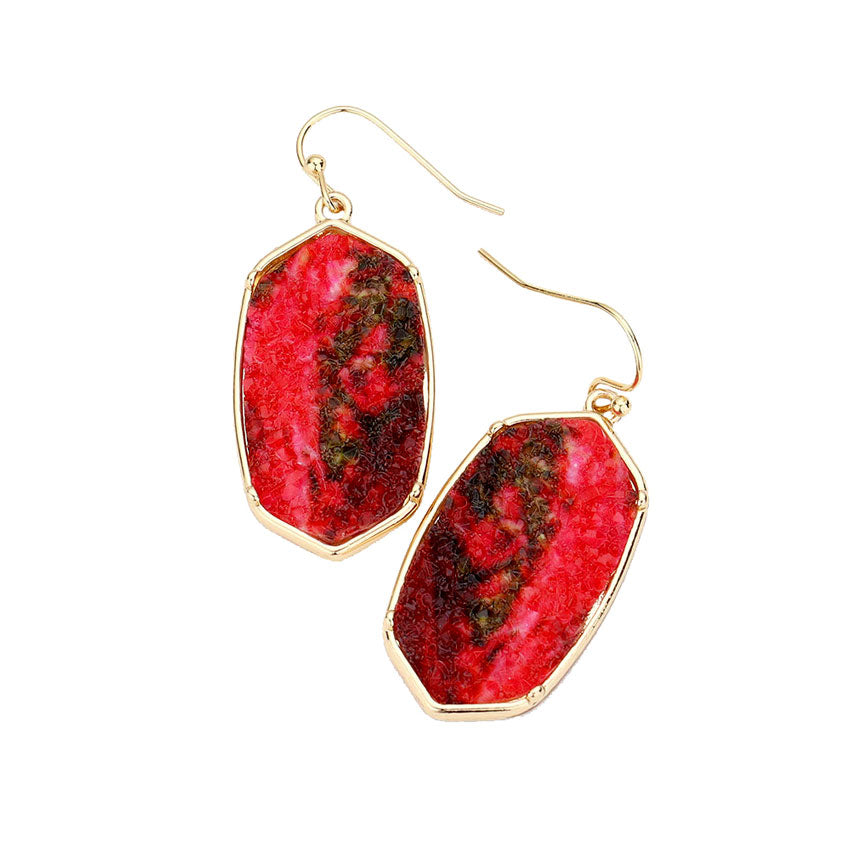 Red Fish Hook Back Hexagon Druzy Dangle Earrings. Beautifully crafted design adds a gorgeous glow to any outfit. Jewelry that fits your lifestyle! Perfect Birthday Gift, Anniversary Gift, Mother's Day Gift, Anniversary Gift, Graduation Gift, Prom Jewelry, Just Because Gift, Thank you Gift.