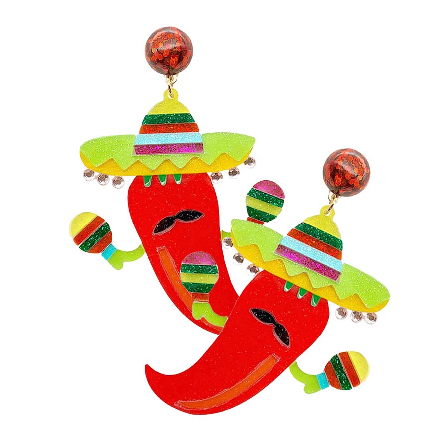 Red Glittered Resin Chili Pepper Dangle Earrings, are the perfect piece of jewelry for celebrating Cinco de Mayo in the perfect celebration mood. These are fun handcrafted jewelry that fit your lifestyle, adding a pop of pretty color. Enhance your attire with these vibrant artisanal food-themed earrings to show off your fun trendsetting style. Awesome gift for Cinco de Mayo, birthday, Anniversary, Valentine’s Day or any other occasion.