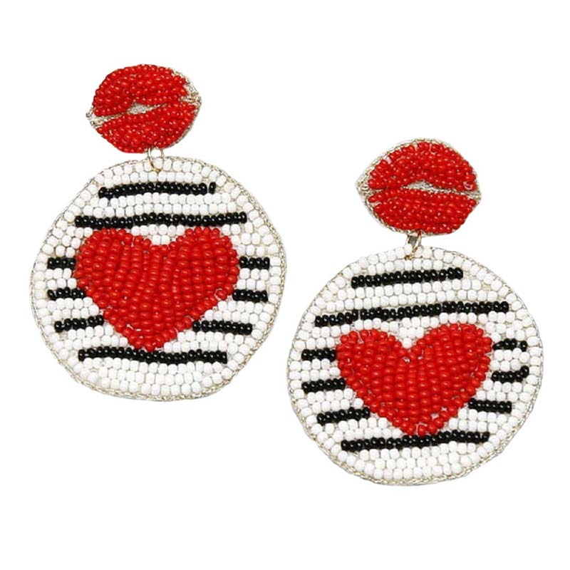 Red Heart And Lips Seed Bead Disc Earrings, These are a perfect and fun look for Valentine’s Day! jewelry that fits your lifestyle! Luminous heart lips design and Seed Beaded give these earrings an elegant look to make you stand out on any occasion. These Valentine's Day heart lips earrings can be given as a sweet gift to your family and friends on Christmas, Valentine's Day, birthday, anniversary, or other meaningful festivals.