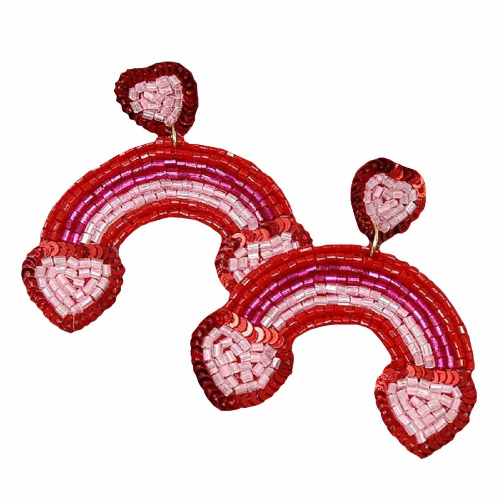 Red Heart Rainbow Seed Bead Earrings, Take your love for statement accessorizing to a new level of affection with these beaded rainbow earrings. Accent all of your dresses with the extra fun vibrant color with these rainbow theme earrings. Wear these lovely earrings to make you stand out from the crowd & show your trendy choice this valentine.
