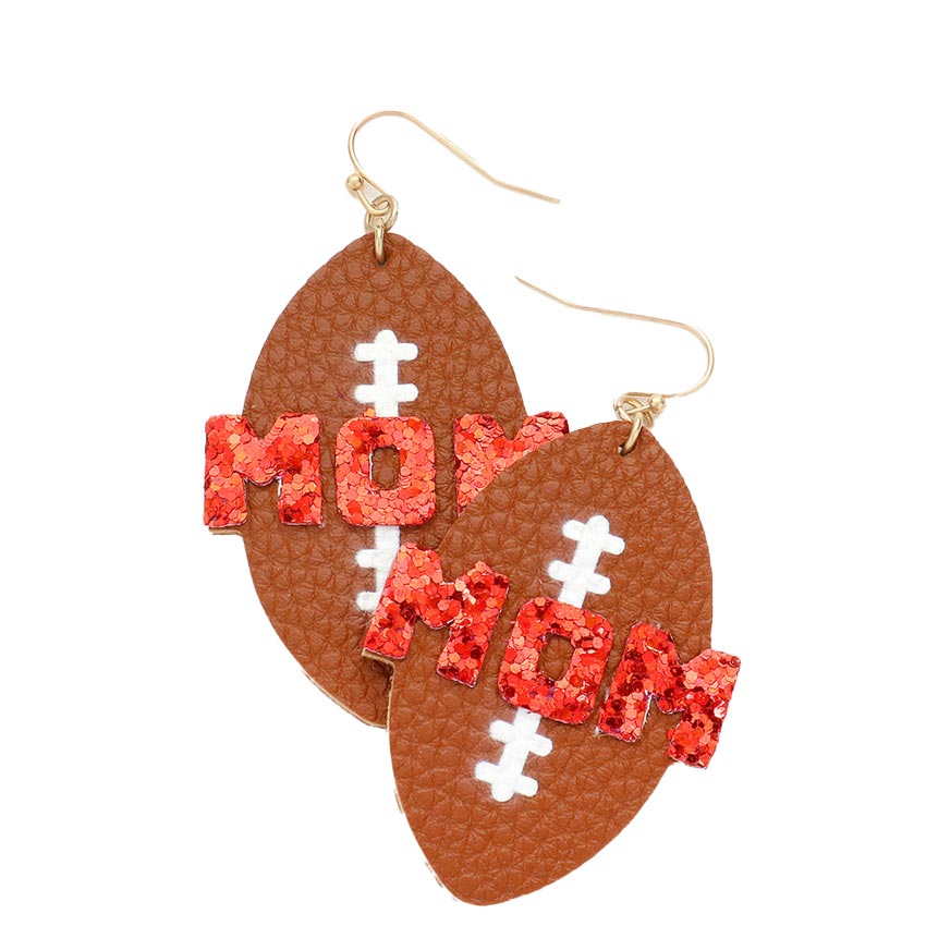 Red MOM Message Faux Leather Football Dangle Earrings, make your mom feel special with this gorgeous earrings gift. Designed to add a gorgeous stylish glow to any outfit. Show mom how much she is appreciated & loved. Look like the ultimate fashionista with these Earrings! This Sports theme handcrafted jewelry fits your lifestyle, adding a polished finish to your look.
