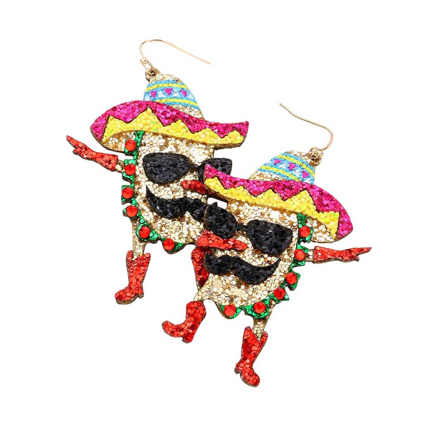 Red Multi Glittered Hat Taco Dangle Earrings, are beautifully designed on a Cinco de Mayo and fruits-food theme to put on a pop of color and complete your ensemble. Get a pair as a gift to express your love for your mom, daughter, wife, or sister, just for you on Cinco De Mayo, Anniversary, Holiday, etc.