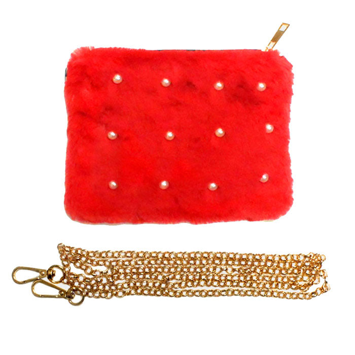 Red Pearl Embellished Faux Leather Mini Crossbody Bag, look like the ultimate fashionista when carrying this small chic bag, great for when you need something small to carry or drop in your bag. Keep your keys handy & ready for opening doors as soon as you arrive.