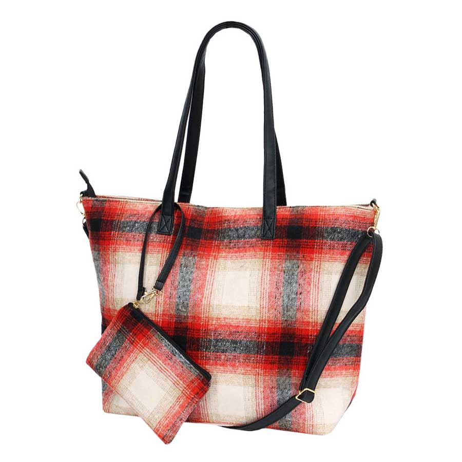 Red Plaid Check Weekend Tote Bag, The classic and timeless plaid Check print let you stand-out, be unconventional and make an individual statement of fashion. It will be your new favorite accessory to hold onto all your items, top zipper keeps everything secure, easy to carry, lightweight to run errands or a night out on the town. Perfect Gift for Birthday, Holiday, Christmas, New Years, etc.