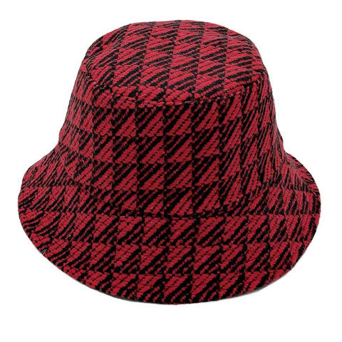 Red Polyester Geometric Patterned Bucket Hat, this bucket hat doubles as a rain hat and is snug on the head and stays on well. It will work well to keep the rain off the head and out of the eyes and also the back of the neck. Wear it to lend a modern liveliness above a raincoat on trans-seasonal days in the city.