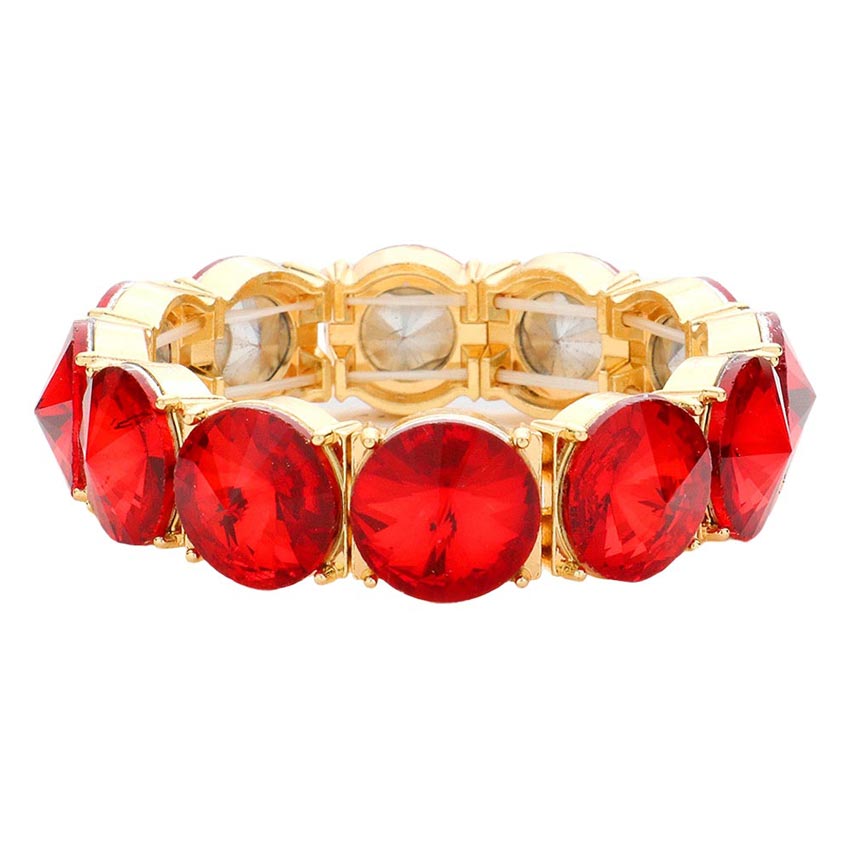 Red Round Stone Stretch Evening Bracelet, These gorgeous stone pieces will show your class on any special occasion. Eye-catching sparkle, the sophisticated look you have been craving for! This Stone evening bracelet sparkles all around with its surrounding round stones, the stylish stretch bracelet that is easy to put on, and take off, and comfortable to wear. It looks so pretty, bright, and elegant on any special occasion.