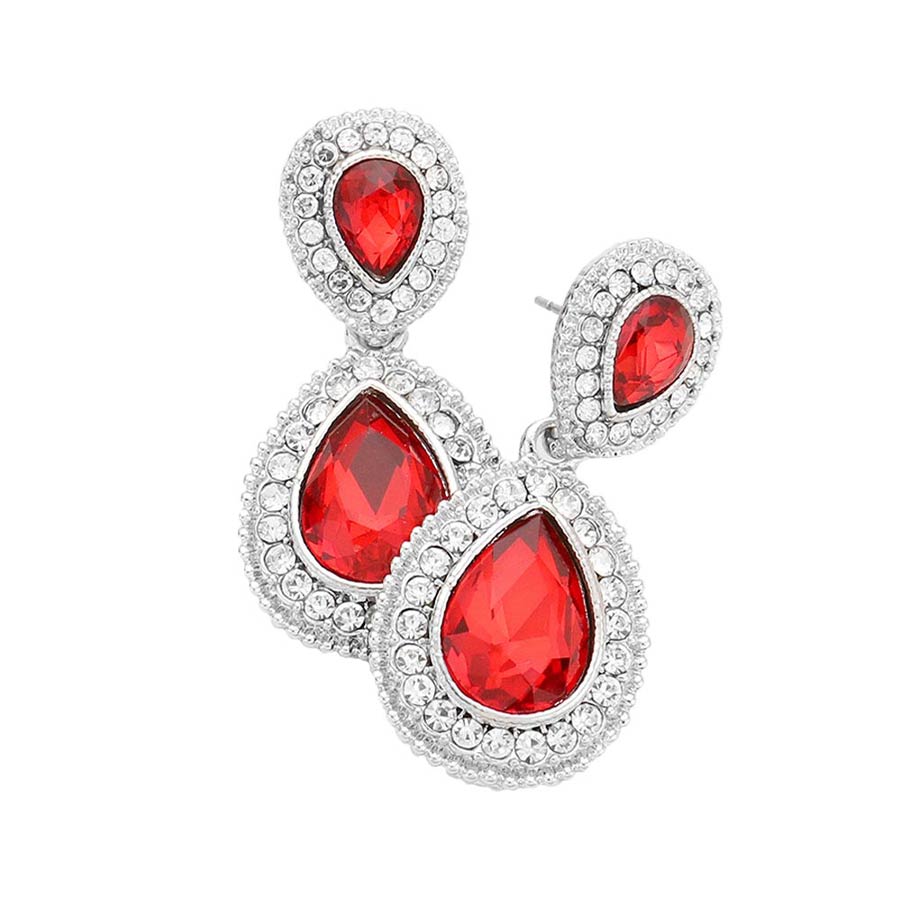 Red Crystal Accent Rhinestone Trim Teardrop Evening Earrings, the perfect set of sparkling earrings, pair these glitzy studs with any ensemble for a polished & sophisticated look. Ideal for dates, job interview, night out, prom, wedding, sweet 16, Quinceanera, special day. Perfect Gift Birthday, Holiday, Christmas, Valentine's Day, Anniversary etc.