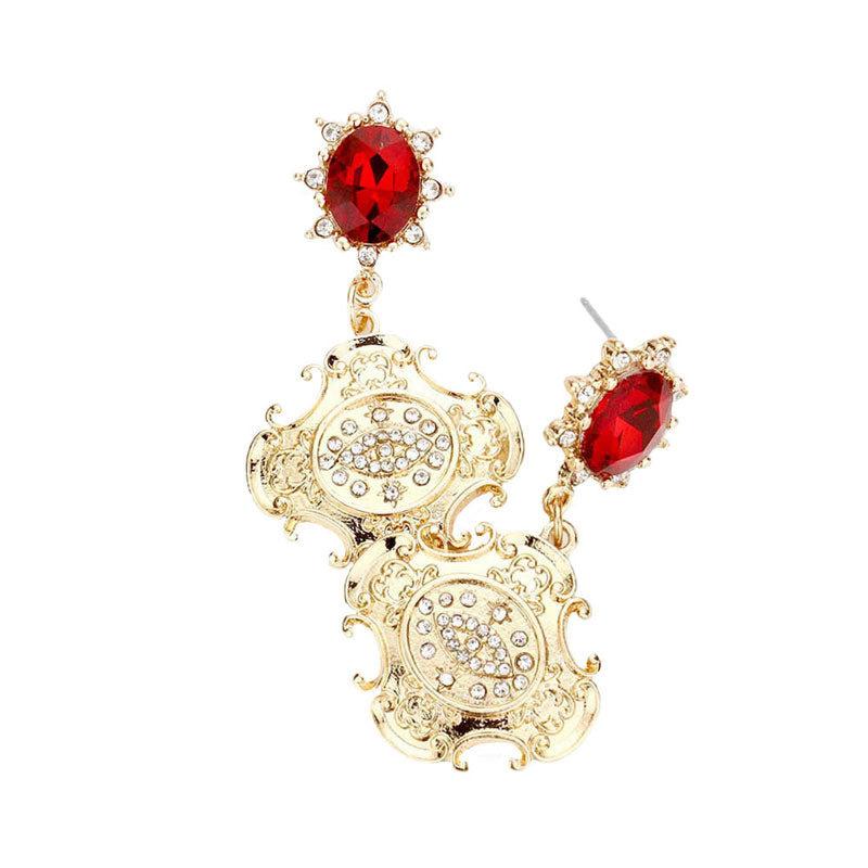 Red Stone Embellished Evil Eye Accented Dangle Earrings, put on a pop of color to complete your ensemble. Beautifully crafted design adds a gorgeous glow to any outfit Perfect for adding just the right amount of shimmer & shine . Perfect Birthday Gift, Anniversary Gift, Mother's Day Gift, Graduation Gift.