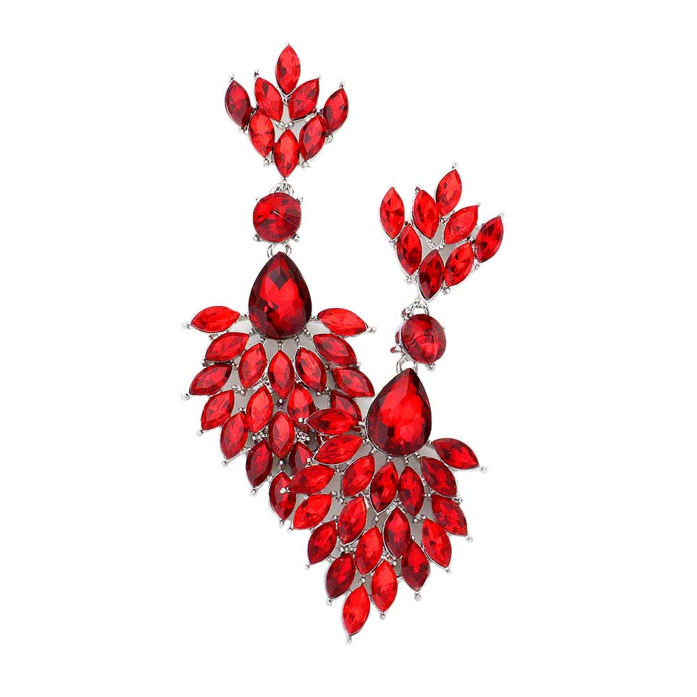 Red Teardrop Accented Marquise Stone Cluster Evening Earrings, Look like the ultimate fashionista with these Earrings! Add something special to your outfit! Ideal for parties, weddings, graduation, prom, quinceanera, holidays, pair these studs back earrings with any ensemble for a polished look. These earrings pair perfectly with any ensemble from business casual, to night out on the town or a black-tie party.